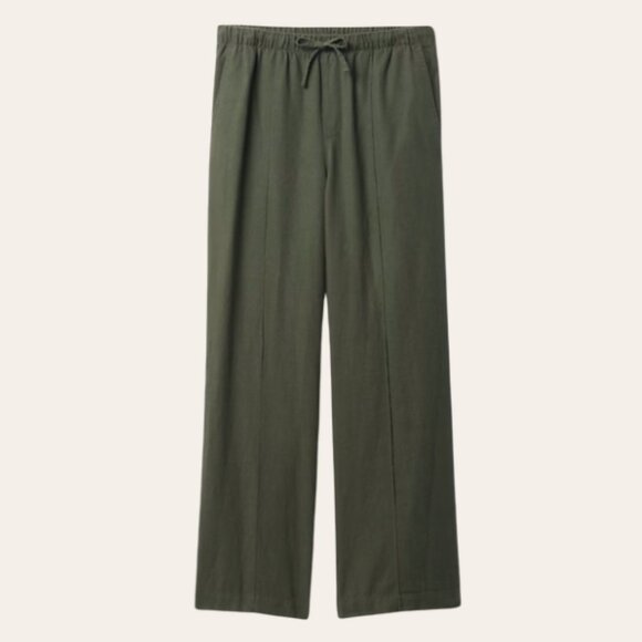 GAP Mid Rise Linen Pull-On Wide-Leg Pants, Thyme, Olive Green, NWT - Picture 1 of 7